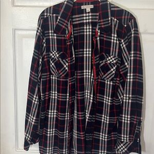 Red and Navy Blue Plaid Button-Up Shirt